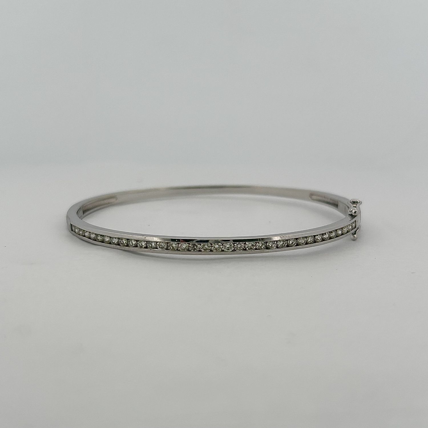 14k White Gold 1 ctw Natural Diamond Channel Bangle