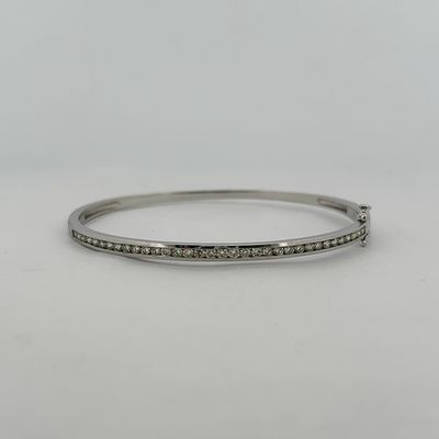14k White Gold 1 ctw Natural Diamond Channel Bangle