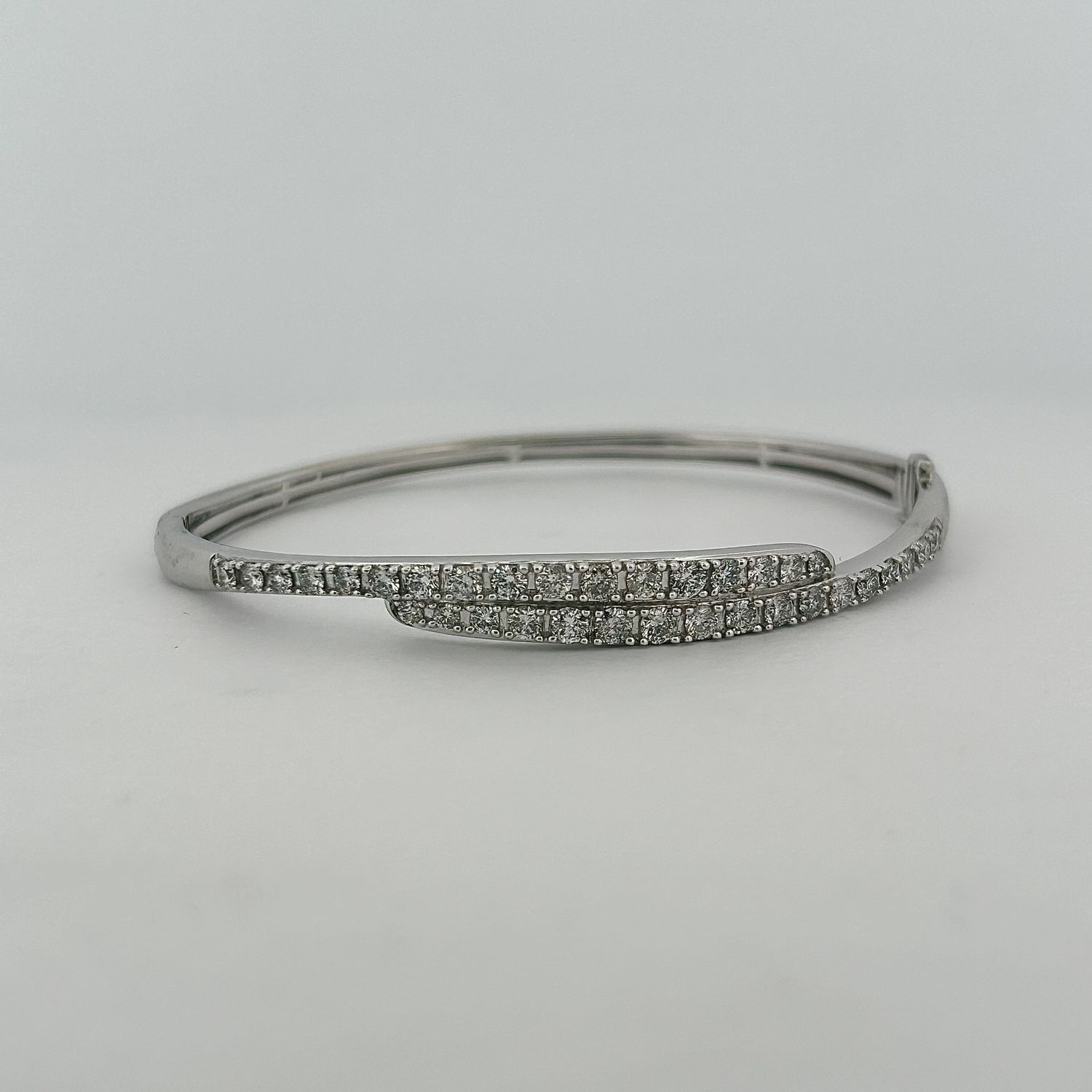 14k White Gold 2 ctw Natural Diamond Hinged Bypass Bangle