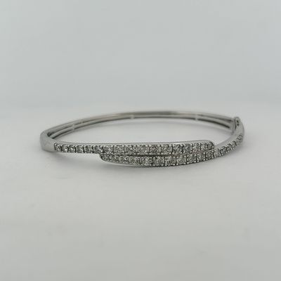 14k White Gold 2 ctw Natural Diamond Hinged Bypass Bangle