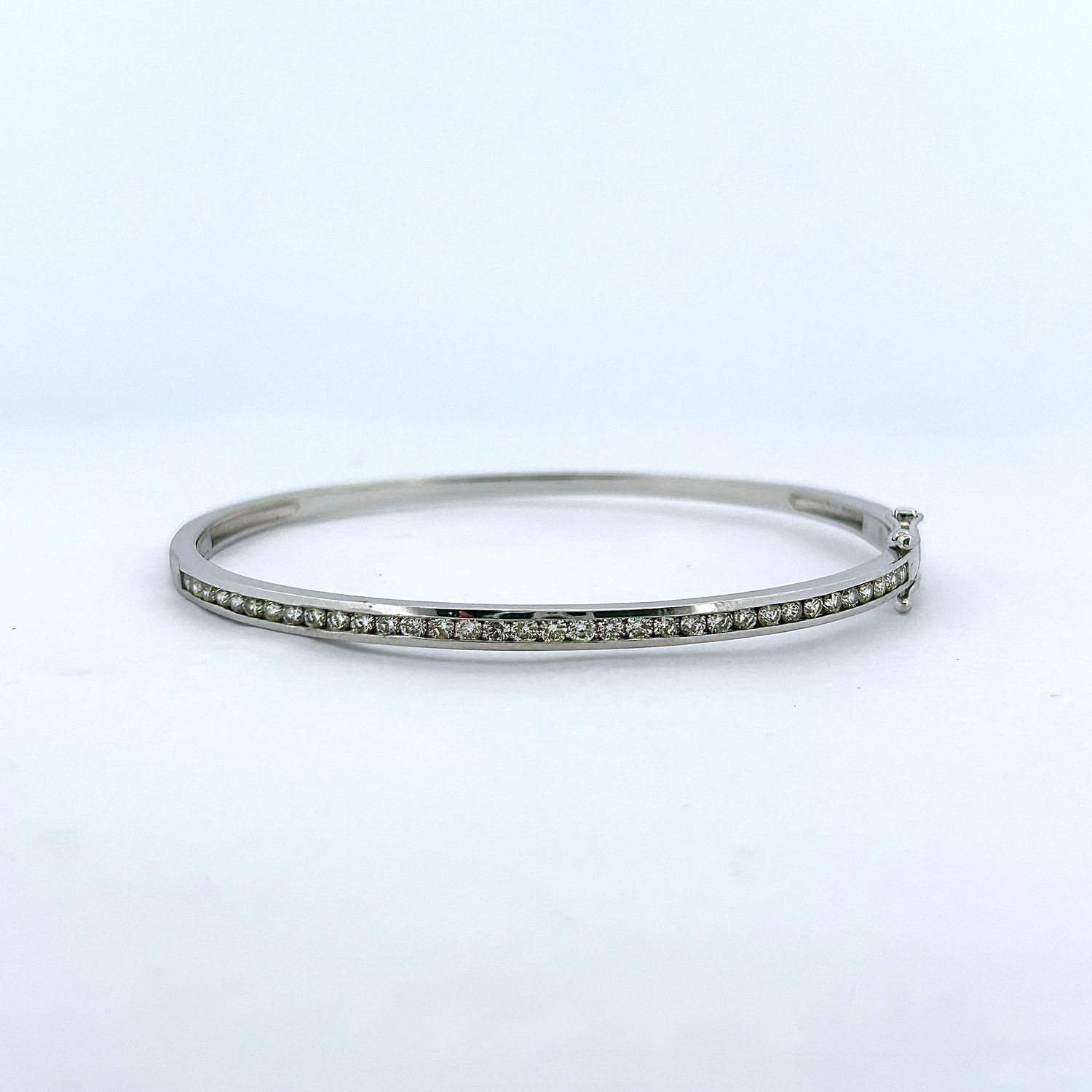 14k White Gold 1 ctw Natural Diamond Channel Bangle