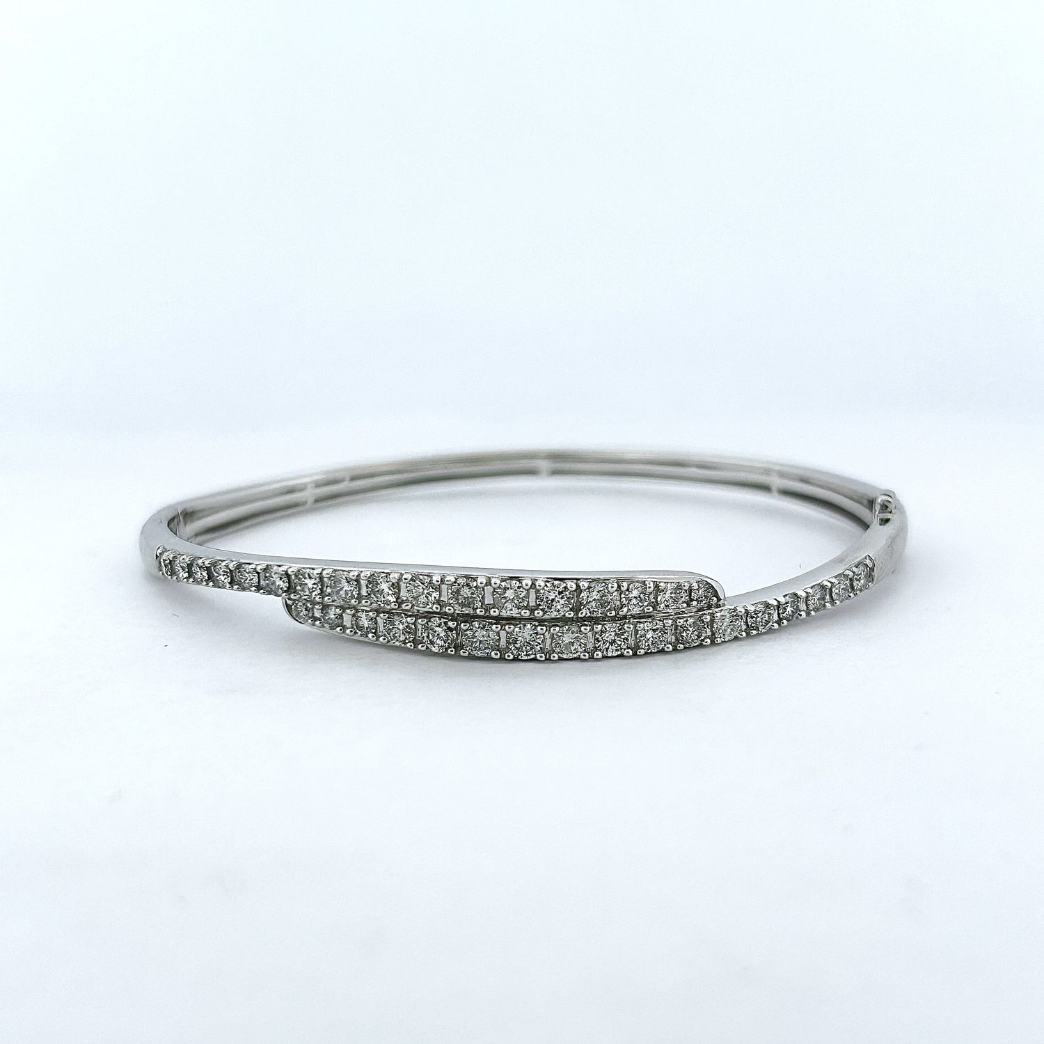 14k White Gold 2 ctw Natural Diamond Hinged Bypass Bangle
