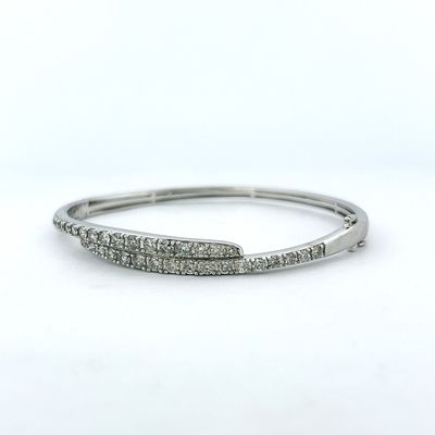14k White Gold 2 ctw Natural Diamond Hinged Bypass Bangle