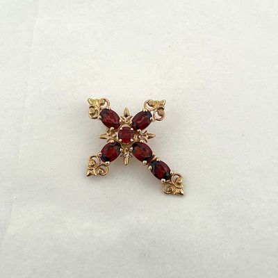 14ky Fancy Garnet Cross
