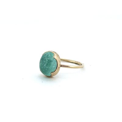 18k Yellow Gold Oval Blue Green Beryl Cabochon Fancy Bezel Ring