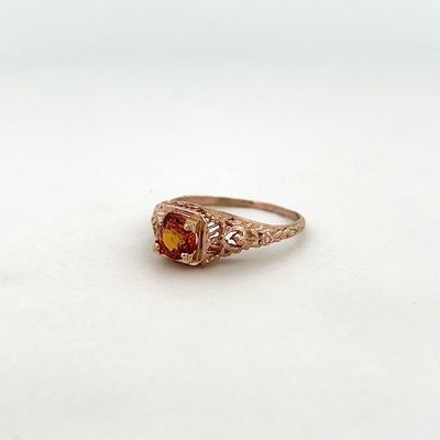 14k Rose 3/4ct Orange Sapphire Floral Open Work Ring