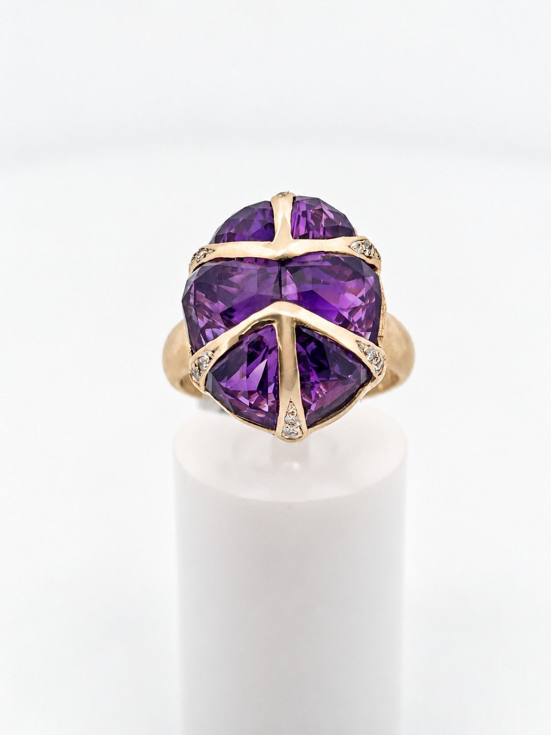 18ky Fantasy Cut Amethyst and 1/8ctw Diamond Accented Ring
