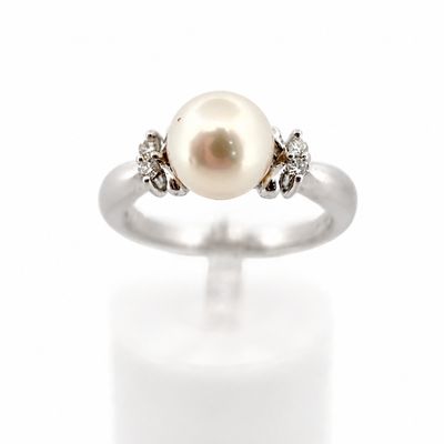 Platinum Champagne Pearl &amp; Diamond Ring