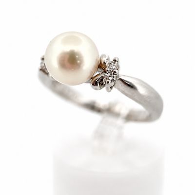 Platinum Champagne Pearl &amp; Diamond Ring