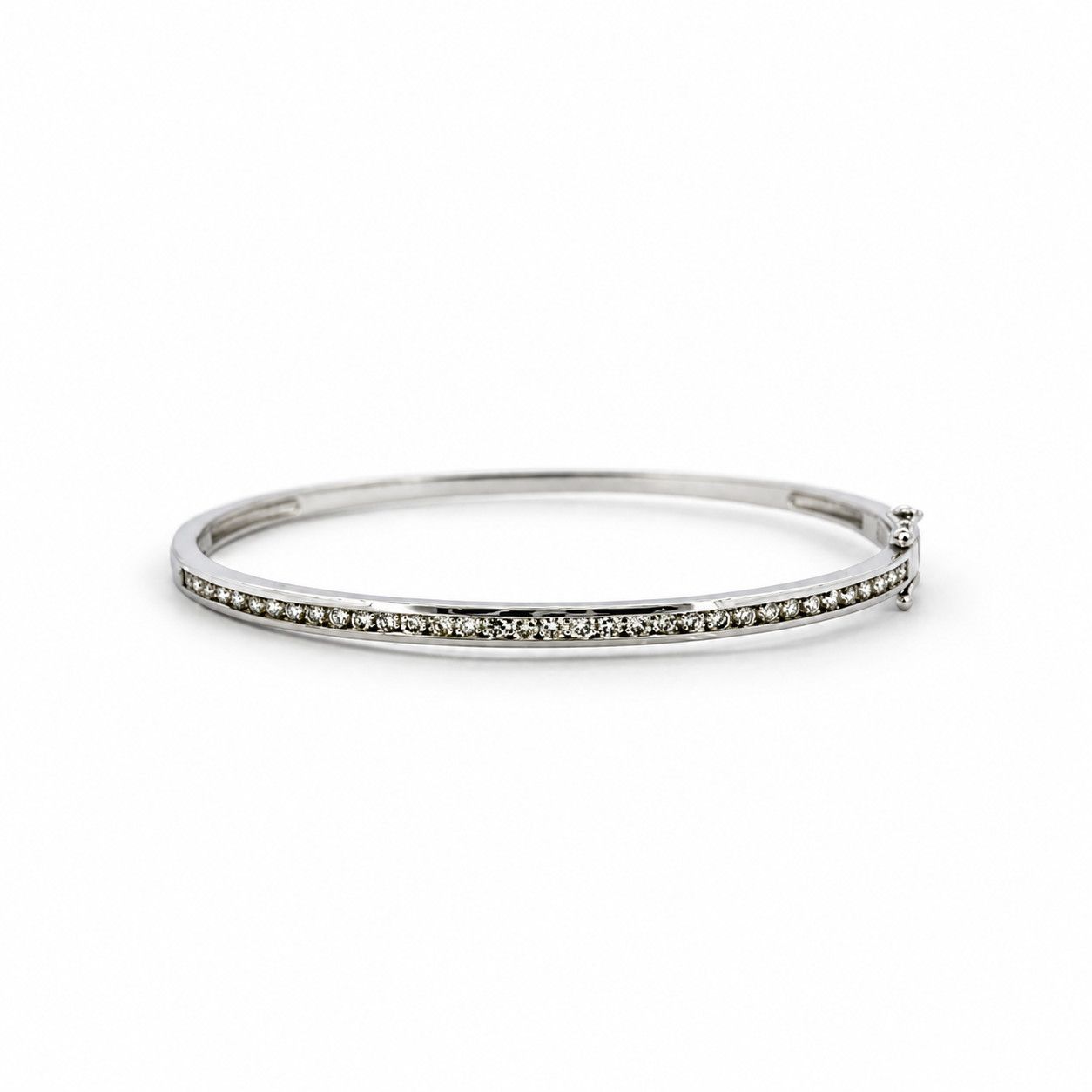14k White Gold 1 ctw Natural Diamond Channel Bangle