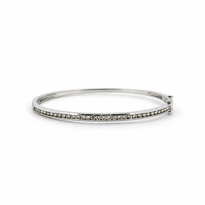 14k White Gold 1 ctw Natural Diamond Channel Bangle