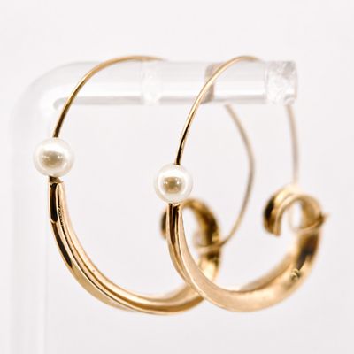 10ky Anticlastic Swirl Hoops with Sliding Freshwater Pearl Earrings