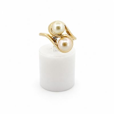 14ky Infinity Style Double Pearl Ring