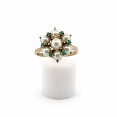 10ky Vintage Pearl and Turquoise Ring