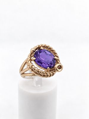 14ky Oval Braided Halo Amethyst Ring