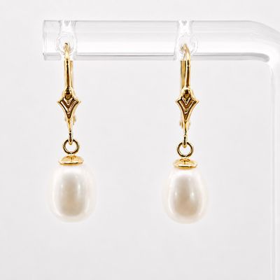 14ky Drop Pearl Leverback Earrings