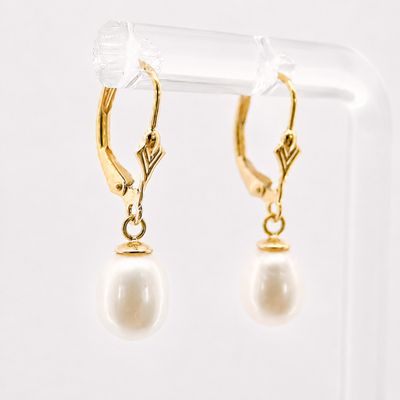 14ky Drop Pearl Leverback Earrings