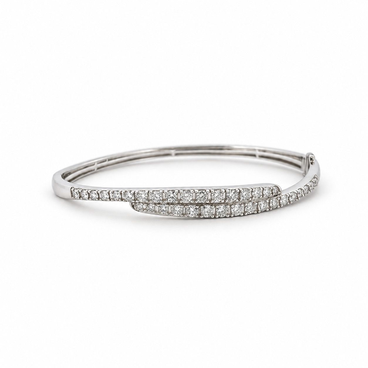 14k White Gold 2 ctw Natural Diamond Hinged Bypass Bangle