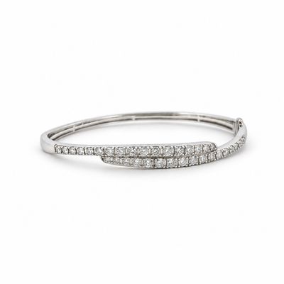 14k White Gold 2 ctw Natural Diamond Hinged Bypass Bangle