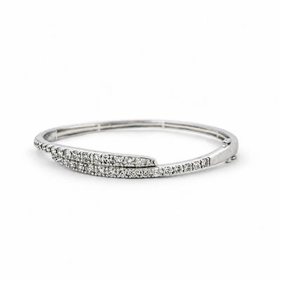 14k White Gold 2 ctw Natural Diamond Hinged Bypass Bangle