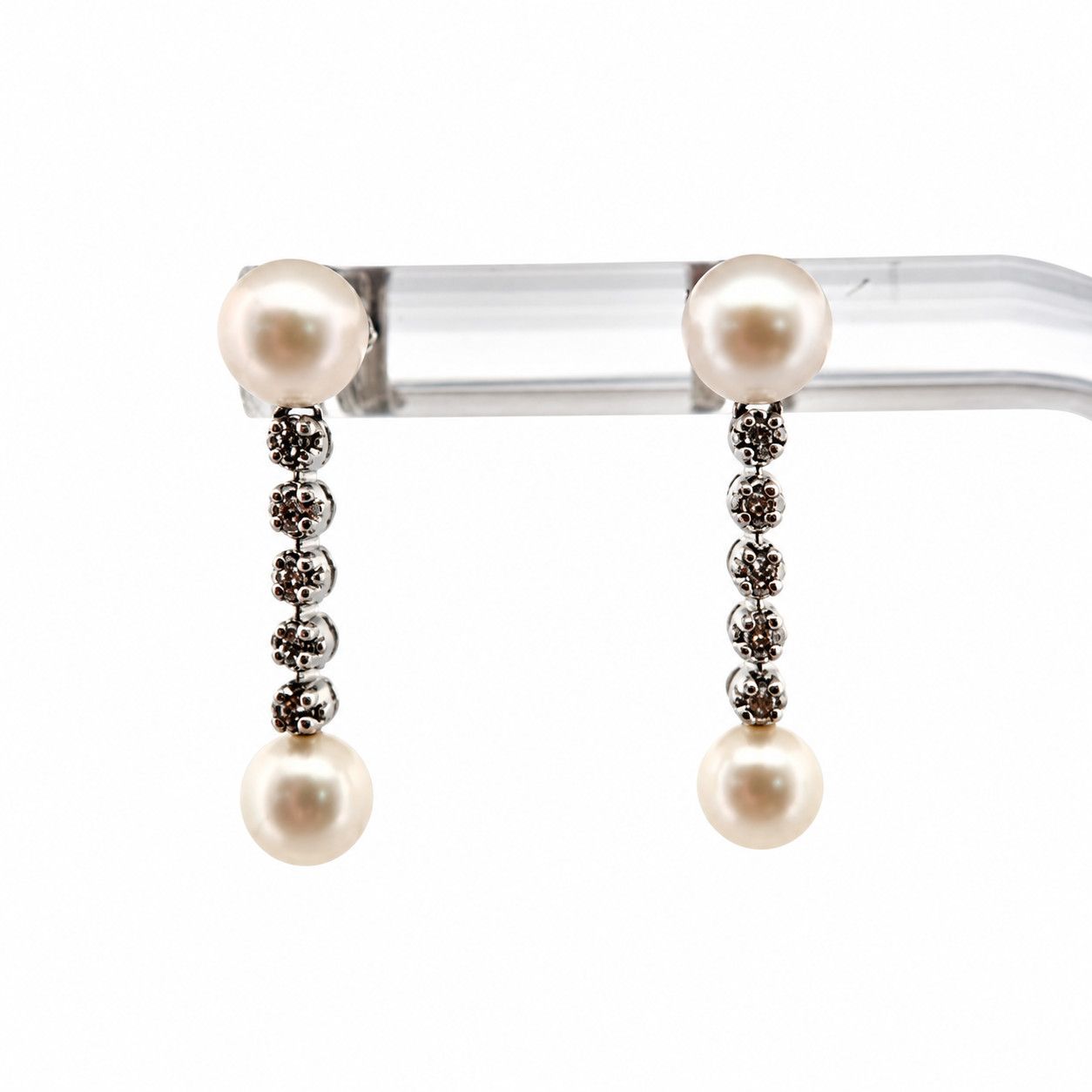 14kw Diamond and Pearl Drop Down Earrings