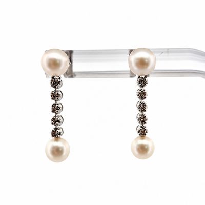 14kw Diamond and Pearl Drop Down Earrings