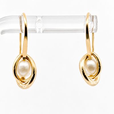 Ed Levin 14ky Freeform Floating Cage Pearl Earrings
