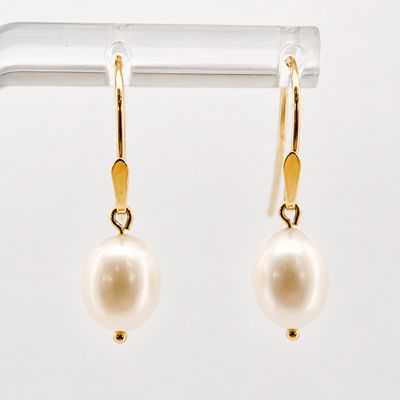 14ky Oval White Pearl French Wire Dangle Earrings