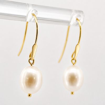 14ky Oval White Pearl French Wire Dangle Earrings