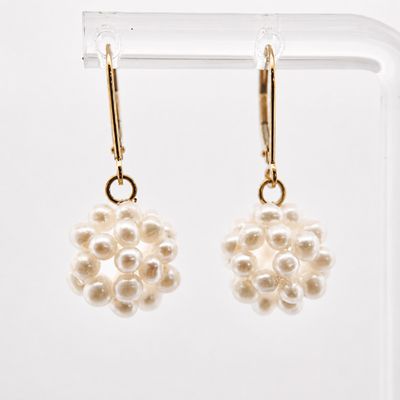 14ky Seed Pearl Hollow Ball Lever Back Earrings