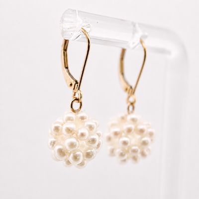 14ky Seed Pearl Hollow Ball Lever Back Earrings
