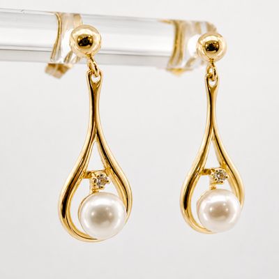14ky Drop Dangle Pearl and Melee Earrings