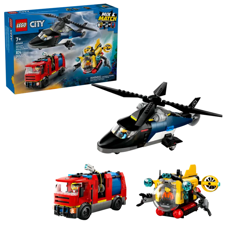Lego City 60462 Ensemble hélicoptère, camion de pompiers et sous-marin