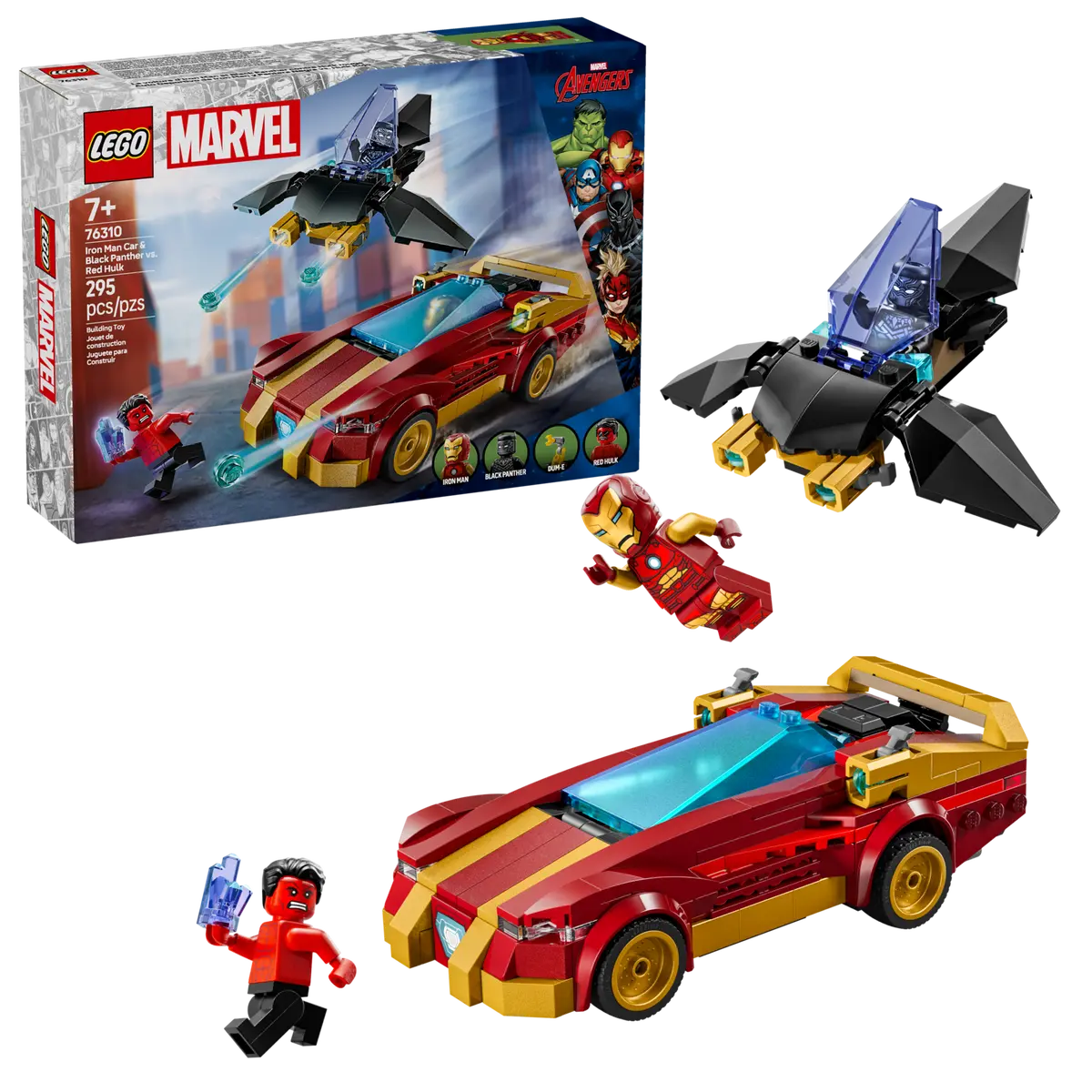 Lego Marvel 76310 La voiture d’Iron Man et Black Panther contre Hulk rouge