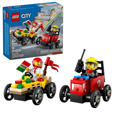 Lego City 60458 Ensemble de course La voiture-pizza contre le camion de pompiers