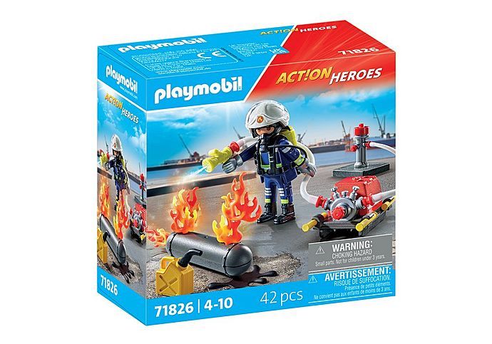 Pompier avec pompe à eau et réservoir enflammé 71826