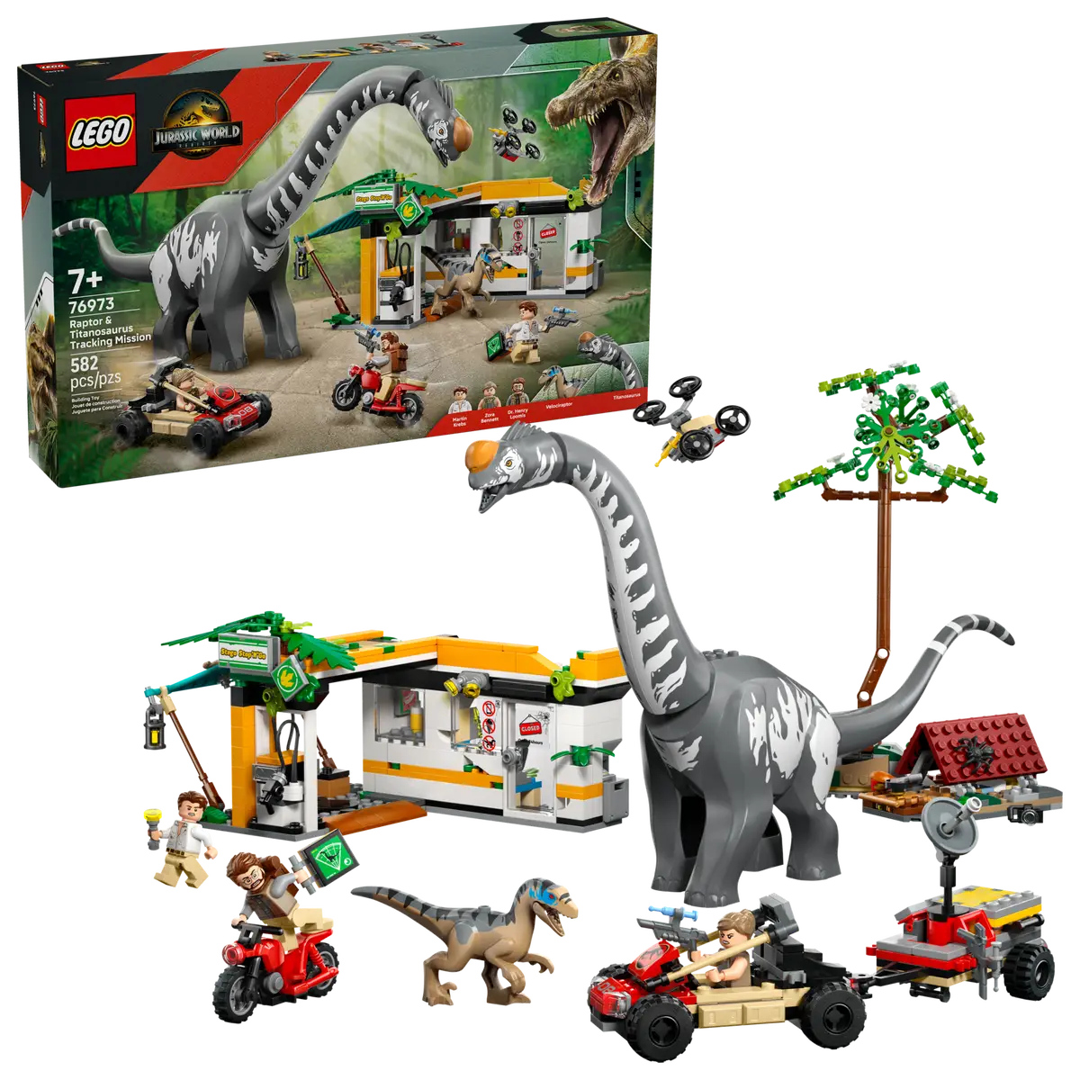 Lego Jurassic World 76973 Misison de suivi du Raptor &amp; du Titanosaure