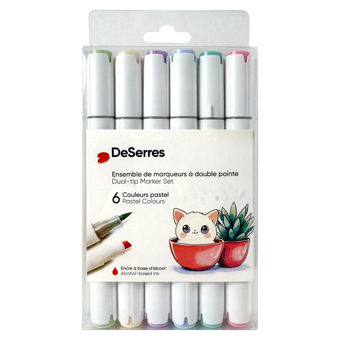 Ens. 6 Marqueurs à l&#39;alcool - Pastel - Double pointe