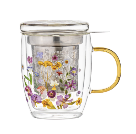 Floral Double Walled Glass Tea Infuser