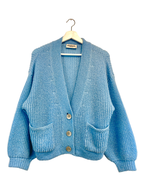 Essentiel Blauw Gebreid Vest Maat S