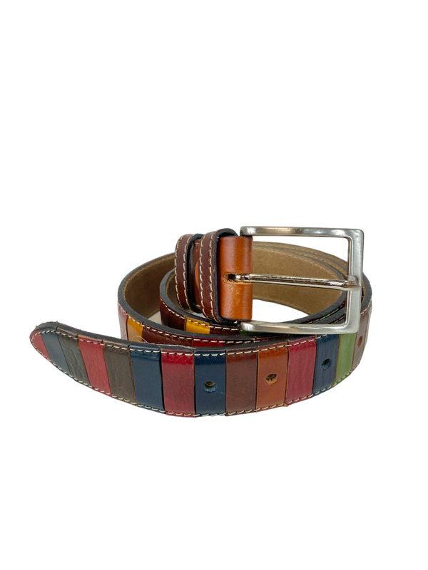 Vintage Leren Riem Kleurblokken 97-115 cm