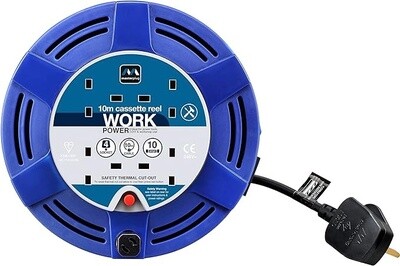 Masterplug MCT1010/4BL-MP Four Socket Cassette Reel Extension Lead, 8 Metres, Blue