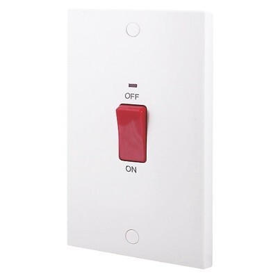 BRITISH GENERAL 900 SERIES 45A 2-GANG DP COOKER SWITCH WHITE WITH NEON