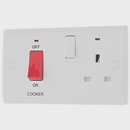 BRITISH GENERAL 800 SERIES 45A 2-GANG DP COOKER SWITCH &amp; 13A DP SWITCHED SOCKET WHITE WITH LED