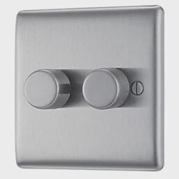 BRITISH GENERAL NEXUS METAL 2-GANG 2-WAY LED DIMMER SWITCH BRUSHED STEEL