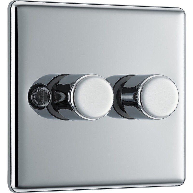 BG Polished Chrome Dimmer Switch 2 Gang 400W