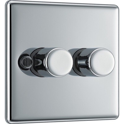 BG Polished Chrome Dimmer Switch 2 Gang 400W