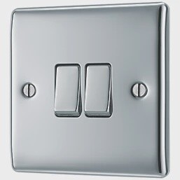BRITISH GENERAL NEXUS METAL 10AX 2-GANG 2-WAY LIGHT SWITCH POLISHED CHROME