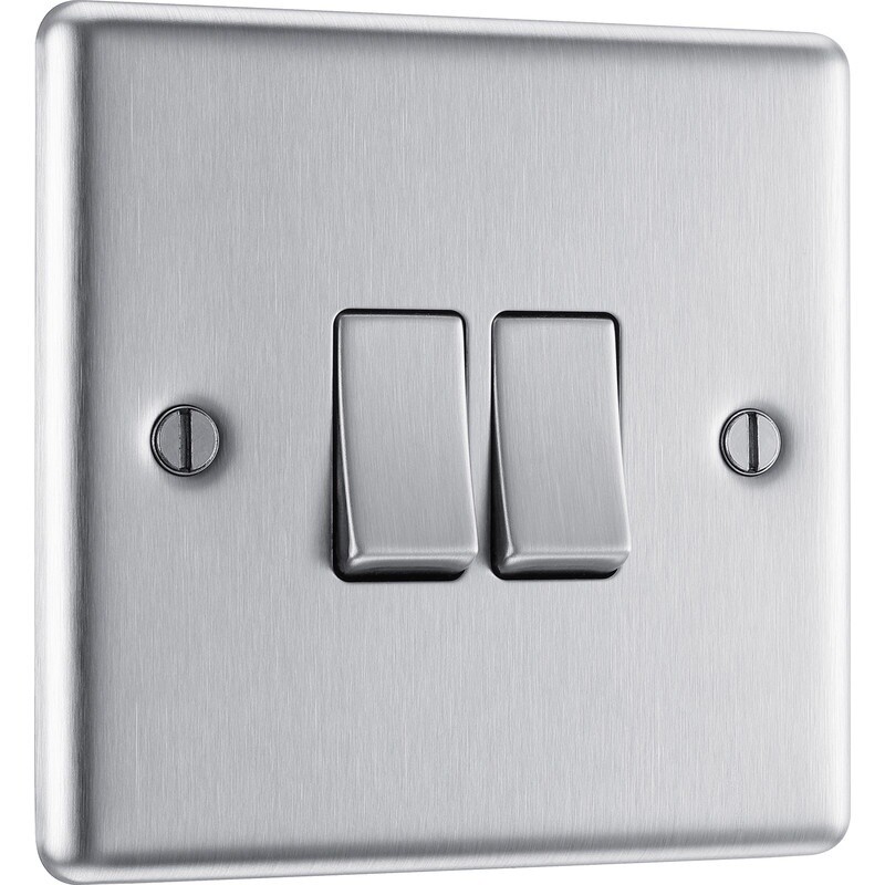 BG Brushed Steel Switch 2 Gang 2 Way 20A-16AX