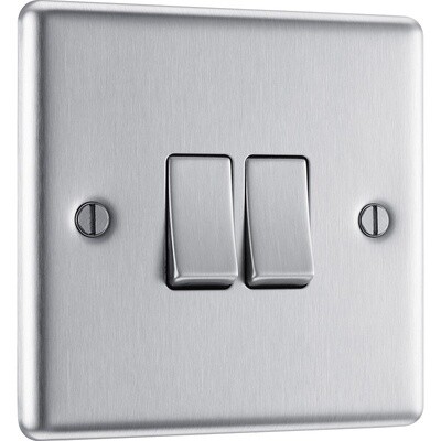 BG Brushed Steel Switch 2 Gang 2 Way 20A-16AX